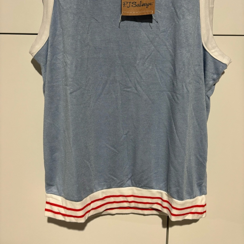 NWT P.J. Salvage Womens Tank Top Small Pajama Light Denim Blue Red RXRDTK New S - Picture 3 of 10